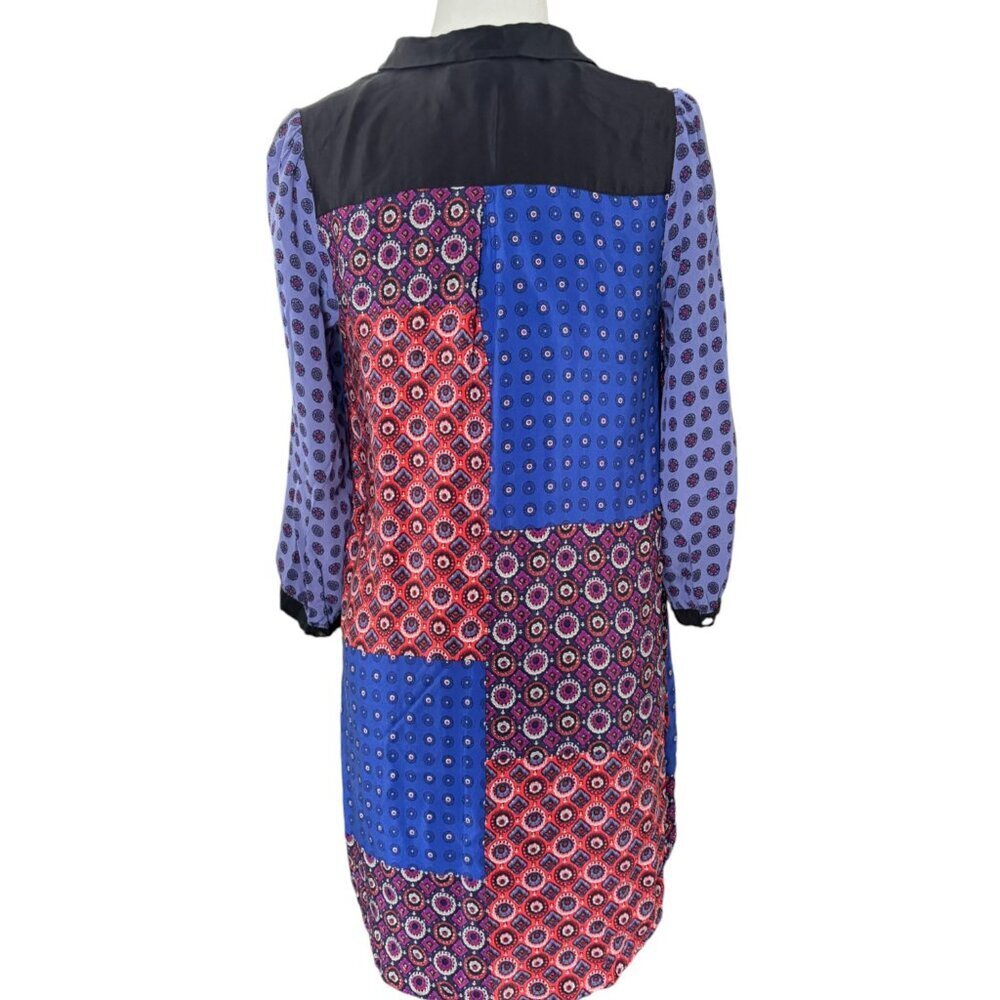 Anthropologie 100% Silk Moulinette Souers Patchwork Shirt Dress S Boho 70s Mod - Picture 4 of 8